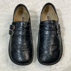 ALEGRIA ALI Floral Slip On ALL-571 Leather Women's Black Sz 10.5 Goth Core Punk